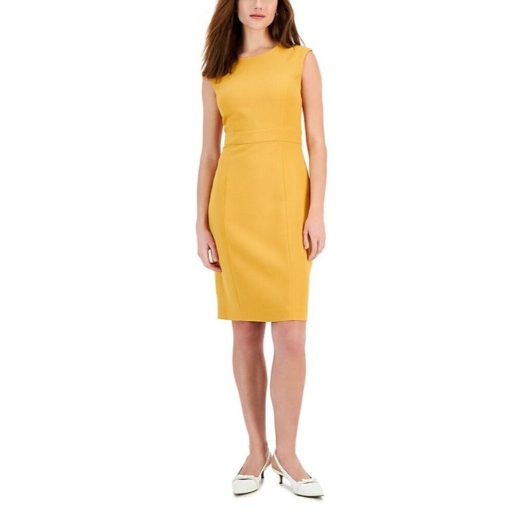 Kasper Sleeveless YELLOW Seamed Waist Sheath Dress Petite Size 6P MSRP $89